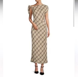 Antonio Melani Tan Brown Addison Plaid Short Sleeve Sheath Midi Dress Size 12